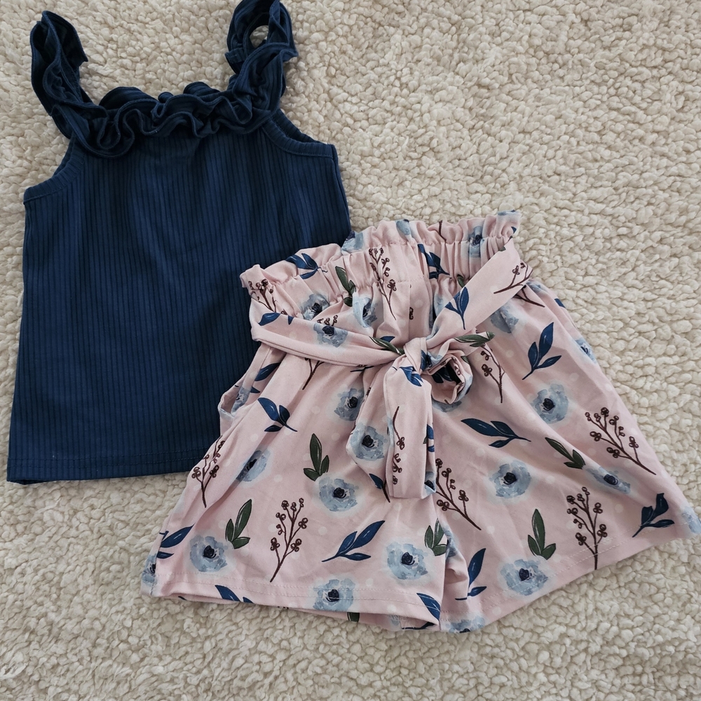 Navy and Pink Floral Kids Matching Set